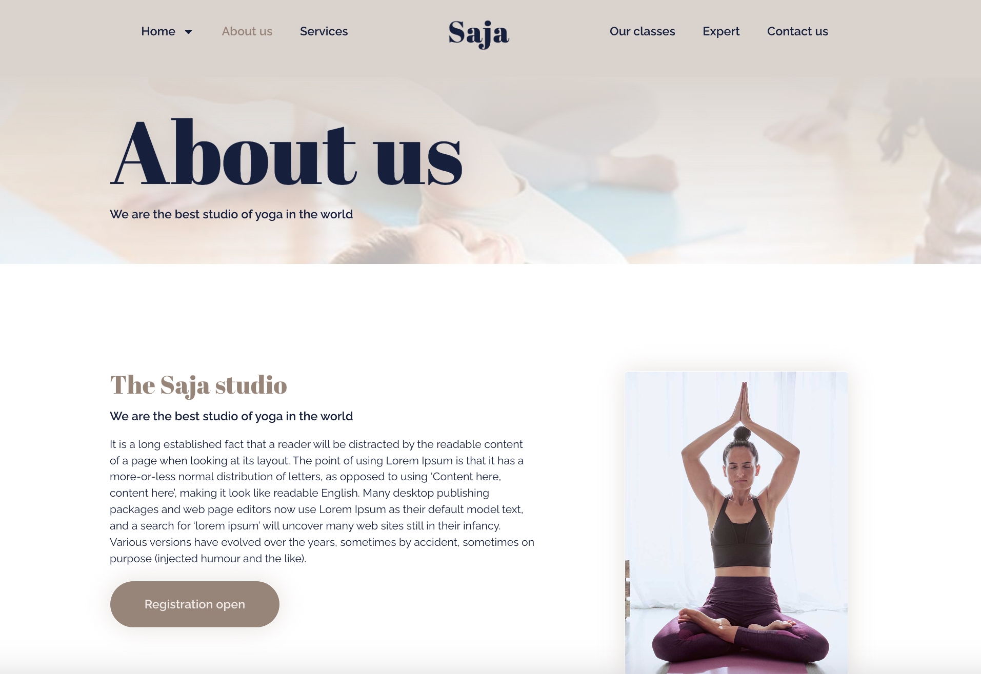 Saja - Page About us WordPress Template Yoga Studio