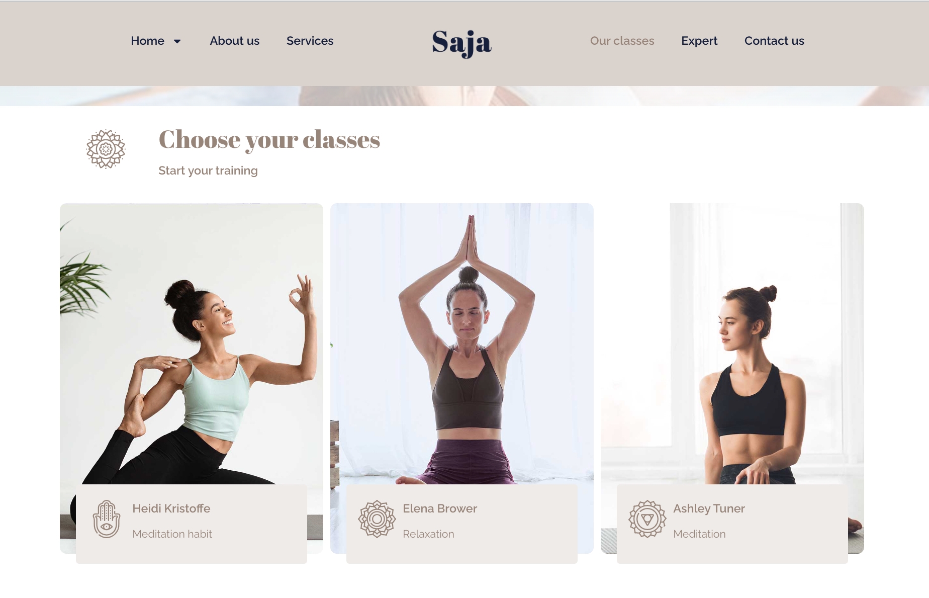 Saja - Page Our Classes WordPress Template Yoga Studio