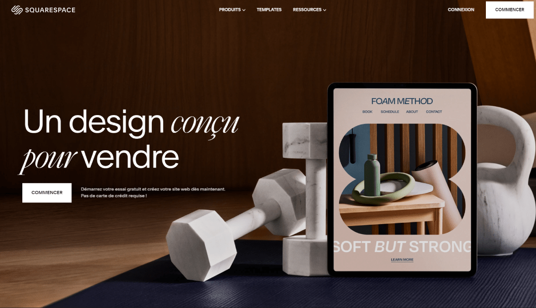 Squarespace homepage with bold typography and video background