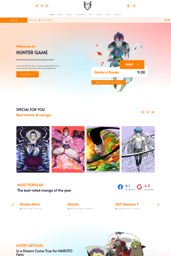Hunter game anime and manga WordPress Template LTR