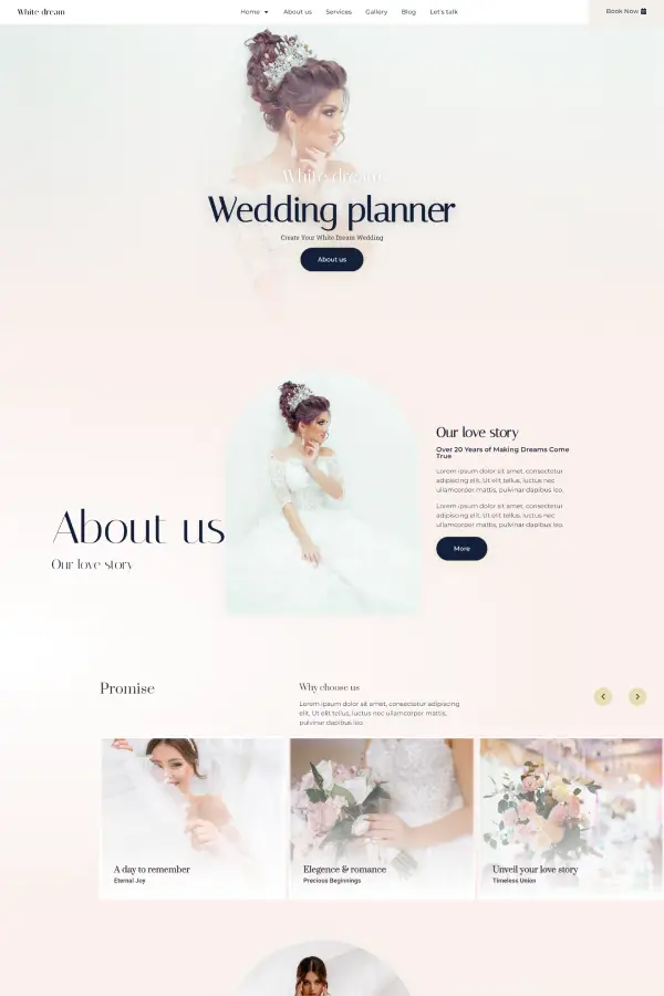 Wedding Planner WordPress Template - White dream